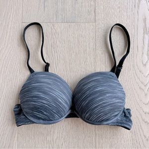 Victoria’s Secret PINK Wear Everywhere Super Push-Up Bra - Marled Grey/Black 32A